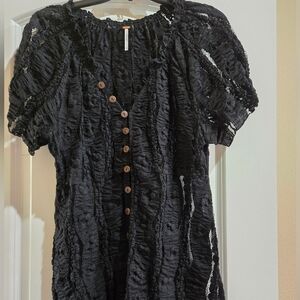 Free People Black Lace Top, Size L.